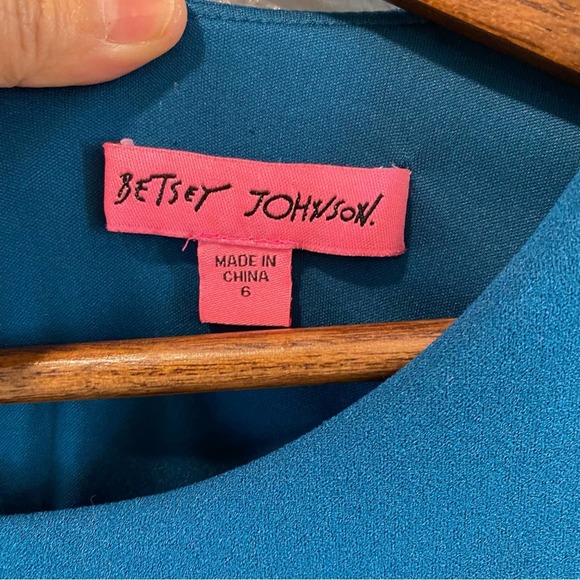 Betsey Johnson Scuba Crepe with Bell Sleeves Midi Teal Dress Size 6 - Picture 6 of 8